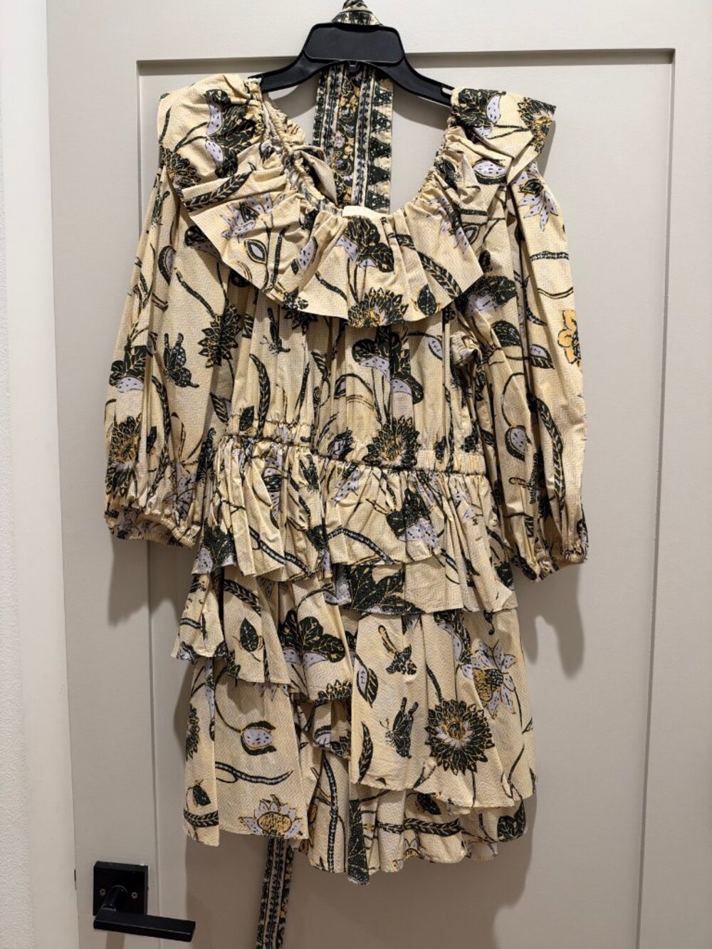 Ulla Johnson Floral Ruffle Mini Dress, Size 6, Black Botanical Print